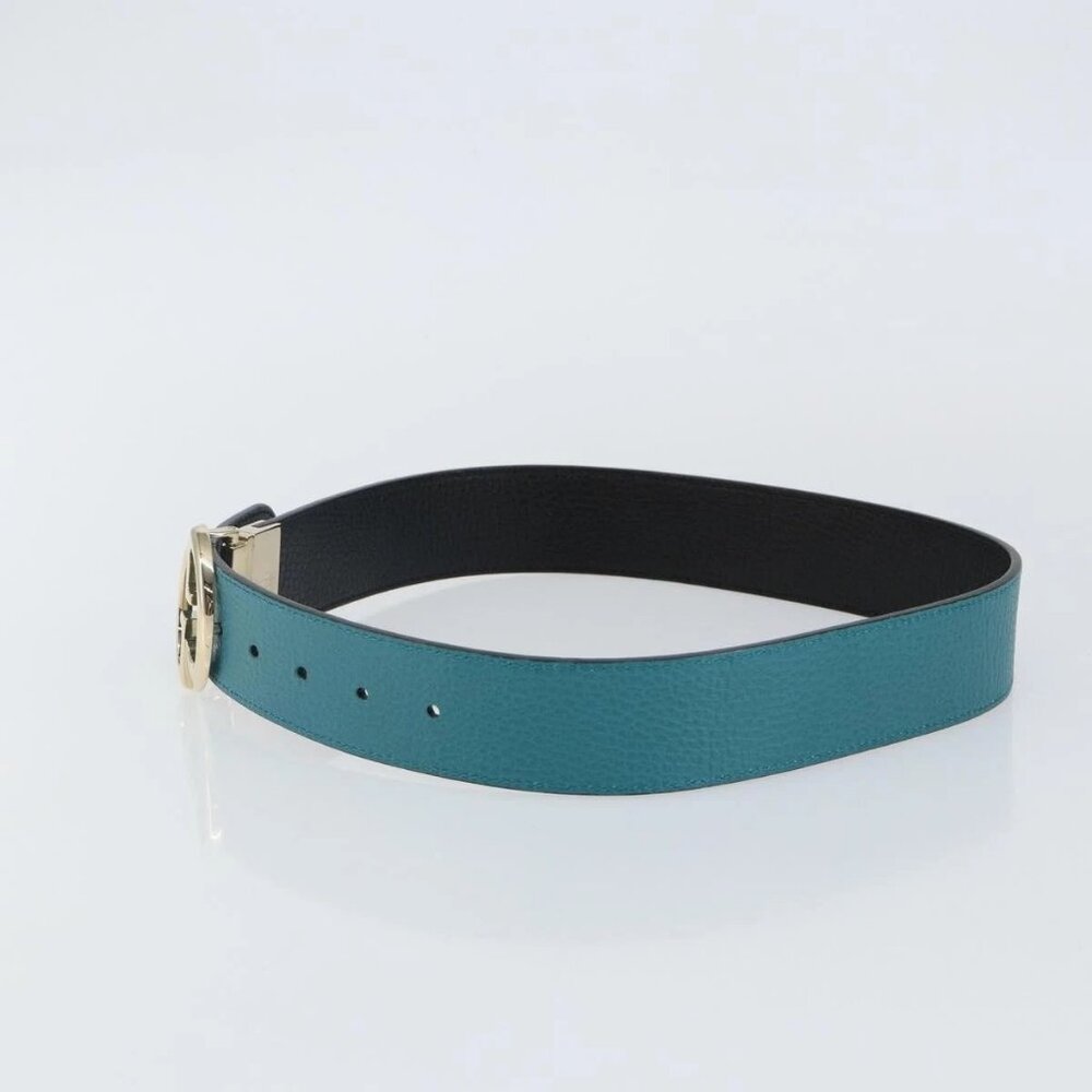 GUCCI Belt Leather Outlet Turquoise Blue Auth - Picture 3 of 11